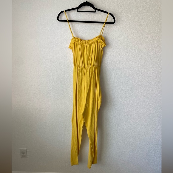NWOT BCBG Yellow Jumpsuit with Knot Tie & Adjustable Straps. Size Small. - Picture 2 of 8
